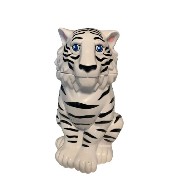 Ringling Bros Barnum Bailey White Tiger Flip Top Cup Mug Hard Plastic Circus Nov - Picture 1 of 4